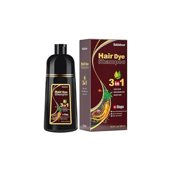 Black Hair Dye Shampoo for Gray Hair, Semi-Permanent Color Women and Men, Herbal Ingredients, 3 in 1 100% Grey Coverage.Lasts 30 Days/500ml/Natural herbal Ingredients