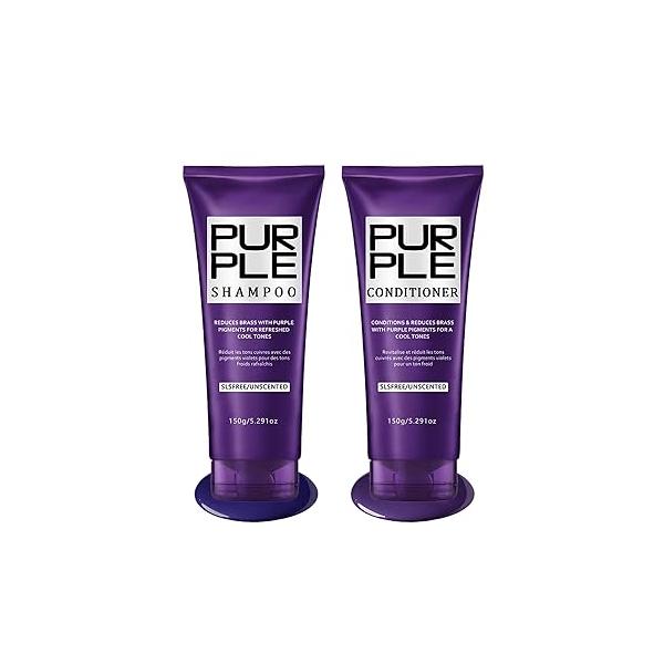 Sulfate Free - Purple Shampoo and Conditioner Set for Women 5.29 Oz Blonde, Brassy Hair Hydrating Repair After Bleach Treatment Damaged Dry Adds, Shine, Elasticity