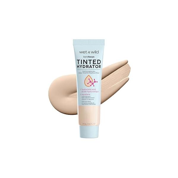 wet n wild Bare Focus Tinted Hydrator Skin Veil, Lightweight Buildable Coverage with Hyaluronic Acid & Vegan Squalane, Sheer-to-Medium Coverage, Semi-Matte Finish, Cruelty-Free - Light Medium