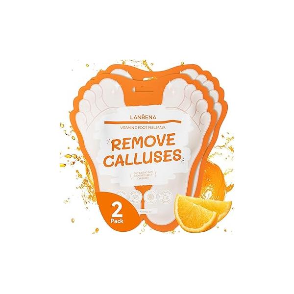 LANBENA Lavender Foot Peel Mask - Peeling for Removing Dry Dead Skin, Calluses & Repairing Rough Heels, Baby Soft, Smooth Feet Scented (2 Pairs)