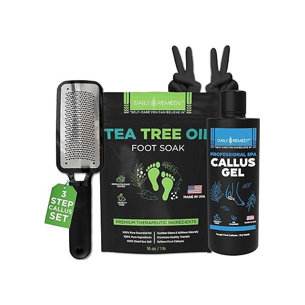 Foot Callus Remover Gel Set - Professional for Feet, Calloused Feet Pedicure Kit & Spa Tools 8oz w/ 16oz Tea Tree Oil Soak USA