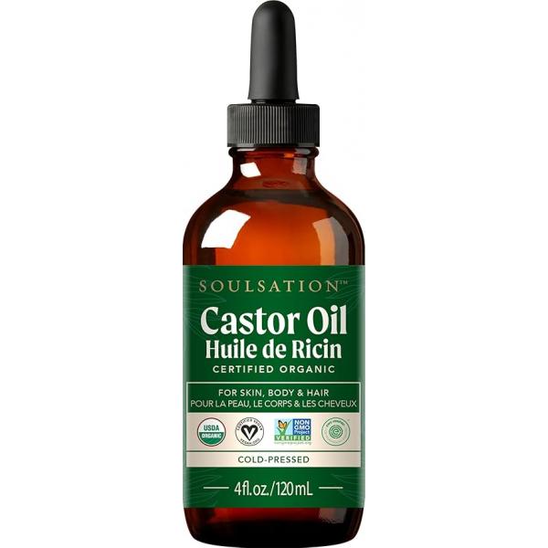 Organic Castor Oil 100% Pure (4oz) - For Eyelashes, Eyebrows, Face, Hair & Skin Cold Pressed Unrefined Glass Bottle