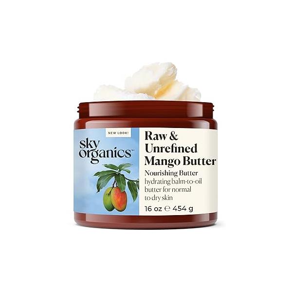 Sky Organics Cocoa Butter for Body, 100% Raw & Unrefined Ultra-Moisturizing to Deeply Hydrate Condition Skin, Promotes Smooth Skin Tone Texture, Suitable Tight or Extra Dry 16 Oz.