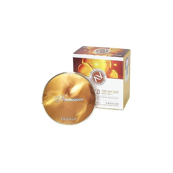 Enough Rich Gold Two Way Cake SPF50, Korean Makeup Setting Powder Foundation, Tattoo Cover Up, Sunscreen for Face, Loose - Refill Including (#13 Light beige, 0.39 oz)
