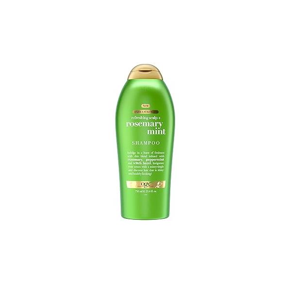 OGX Extra Strength Refreshing Scalp + Rosemary Mint Shampoo, Clarifying Shampoo for Oily Hair Helps Remove Oil & Residue to Clear Away Buildup, Sulfate-Free Surfactants, 25.4 fl. oz