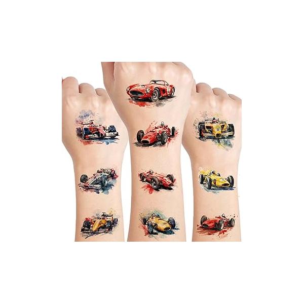 Race Car Temporary Tattoo for kids - 72 Styles Girls Boy Body Arm Shoulder Tattoos Stickers, Birthday Party Supplies Gifts Kids,Fast Decoration
