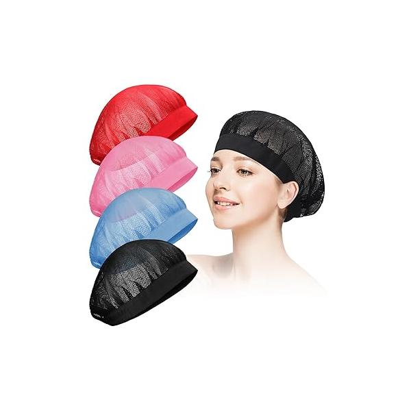 Chuarry 4 Pcs Mesh Sleep Bonnet for Sleeping Night Curly Hair Nets Caps Women(White, Pink, Light Blue, Black)
