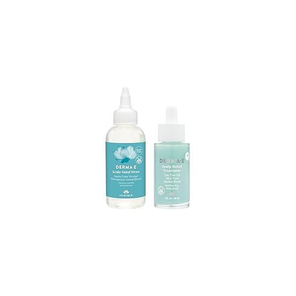 Derma E Scalp Relief Bundle - Exfoliating Rinse 4oz + Treatment 1oz Anti-Itch, Anti-Dandruff Care for Flaky, Irritated Skin
