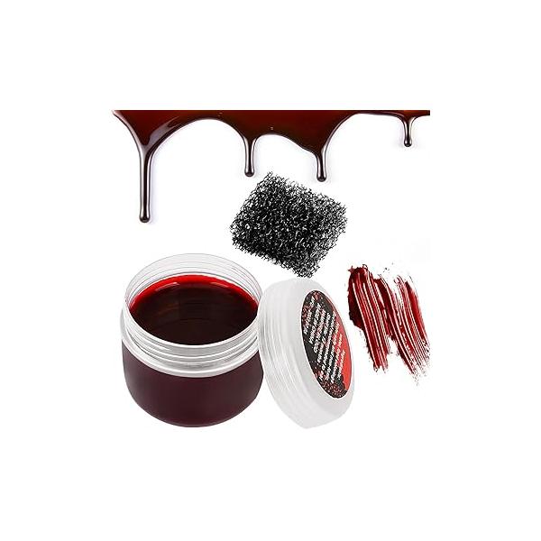 Halloween Coagulated Blood, Fake Blood Scab, 20g/0.68 oz Gel with Black Stipple Sponge, for SFX Wound,Cuts,Clown,Vampire Film Cosplay Makeup