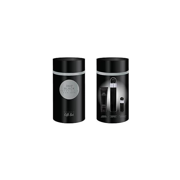 Perry Ellis Fragrances 360° Black Men's Cologne - 3-piece Gift Set 3.4 Fl Oz EDT, 3 oz Shower Gel, .25 fl EDT mini travel spray fresh, woody, clean, long-lasting