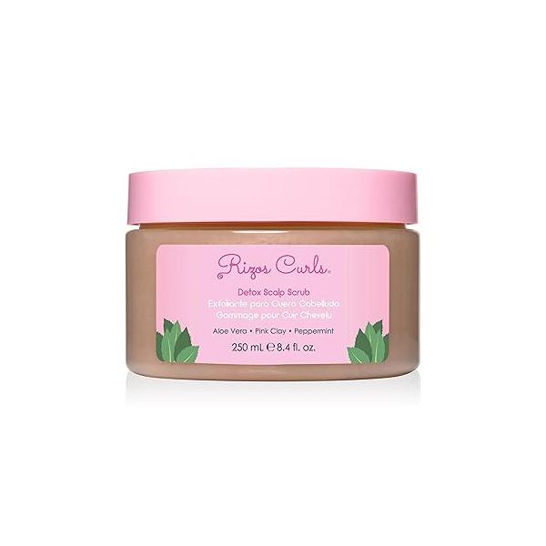 Rizos Curls Detox Scalp Scrub, Exfoliates to Remove Buildup & Excess Oil, Soothes Itchy Scalp, Detoxifying Clarifying with Pink Clay, Aloe Vera Peppermint All Hair Types 1a - 4c, 8.4 oz