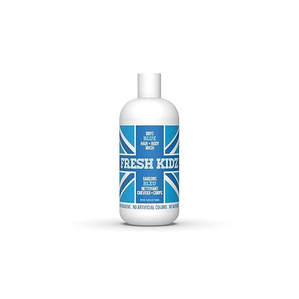 Fresh Kidz Hair & Body Wash for Kids and Teens - Gentle Bath Shower Cleanser All Skin Types Boys Blue, 16.9 Fl.Oz.