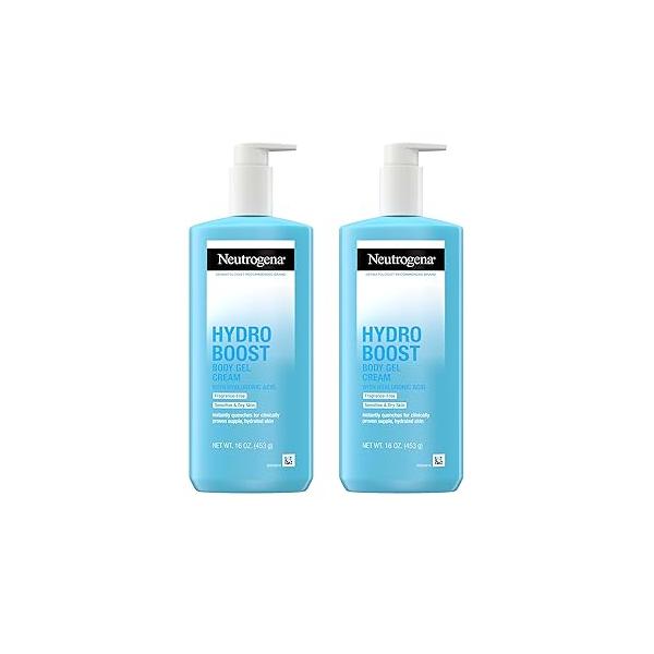 Neutrogena Hydro Boost Body Gel Cream, Hydrating Lotion with Hyaluronic Acid for Sensitive Skin, Fragrance-Free Moisturizer, 16 oz, 2 Pack