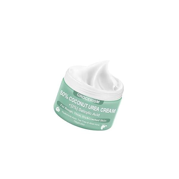 Urea Cream 50 Percent for Feet with Coconut 5.29 oz || Foot & Hand Maximum Strength 2% Salicylic Acid, Tea Tree and Aloe Vera Deep Moisturizing Callus Removing