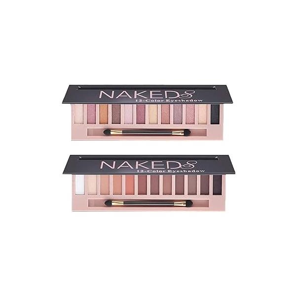 2 Pack 12 Colors Makeup Eyeshadow Palette,Nude Matte Smokey Shimmer Glitter Eye Shadow Palette,Blendable Rich Colors,Waterproof Professional Beauty Palette Kit with Double-Ended Brush(2 PCS)