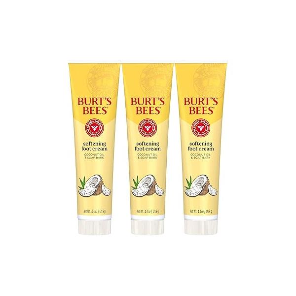 Burt's Bees Softening Foot Cream with Coconut Oil and Soap Bark, 4.3 Ounces, Pack of 3