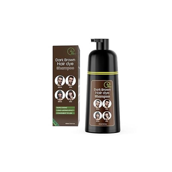 Black Hair Dye Shampoo, Semi-Permanent Color Shampoo for Women and Men, Herbal Ingredients No Ammonia, 3 in 1-100% Grey Coverage 400ml/ 13.5 fl.oz