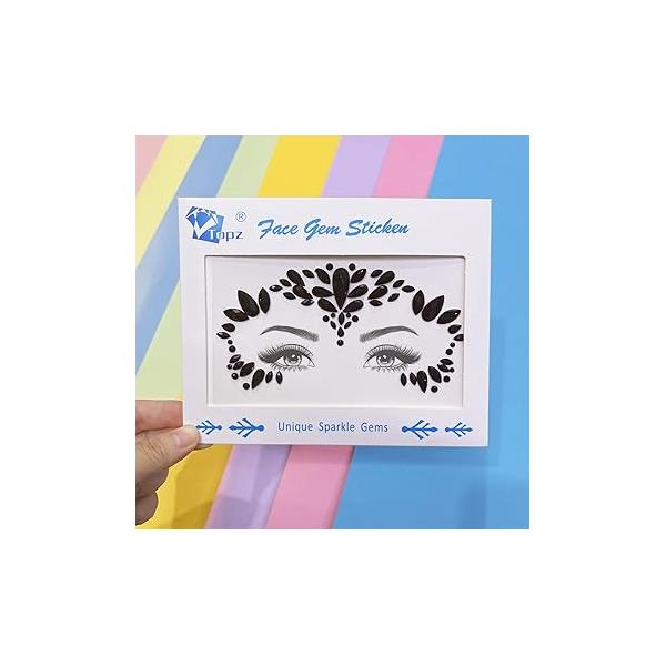 Topz black face jewels around eye Halloween Rhinestone self adhesive Stickers alien gems for Festivals rave outfits body forhead temporary tattoo