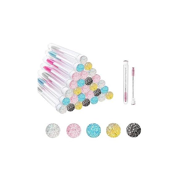 Disposable Eyelash Brushes & Spoolies, Diamond Mascara Wands with Tube, Sanitary Lash Extension Supplies, Makeup Tool (20 Pcs, Colors are randomly assigned.)