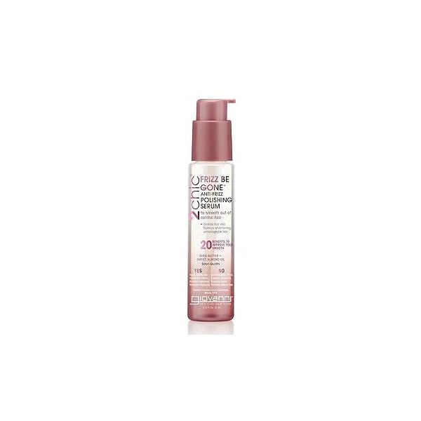 GIOVANNI 2chic Frizz Be Gone Anti-Frizz Polishing Serum - Anti Natural Hair Smoothing Formula with Shea Butter & Sweet Almond Oil, No Parabens, Color Safe Oil 2.75 oz