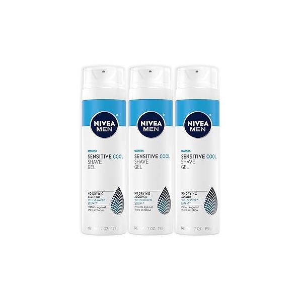 NIVEA MEN Sensitive Cooling Shave Gel with Chamomile and Seaweed Extracts, 3 Pack of 7 Oz Cans
