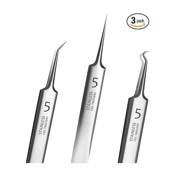 3Pcs Silver Professional Blackhead Tweezers Kit,Precision Extractor and Acne Removal Tools for Facial Care,Comedone Popper Set with Storage Box, Skin Care