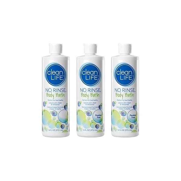 No-Rinse Body Bath, 16 fl oz - Leaves Skin Clean, Refreshed and Odor-Free, Rinse-Free Formula (Pack of 3) Makes Complete Baths Per Bottle