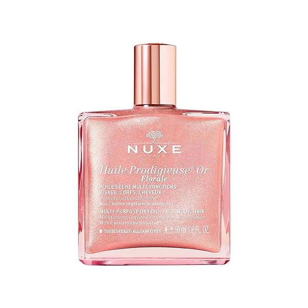 Nuxe Huile Prodigieuse Floral Shimmering Multi Purpose Dry Oil for Face, Body & Hair. Luxurious Rose Gold Glow and Deep Hydration, 1.6 fl.oz.