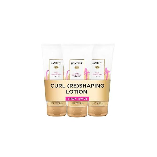 Pantene Pro-V Curl Cream Hair Lotion, Moisturizing Defining Cream, Anti Frizz for Wavy or Curly Hair, with Vitamin B5, Pack of 3, 18 oz Total