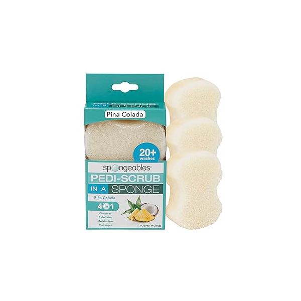 Spongables Pedi Scrub Foot Exfoliating 20+ Wash Sponge, Pina Colada, 3 Count