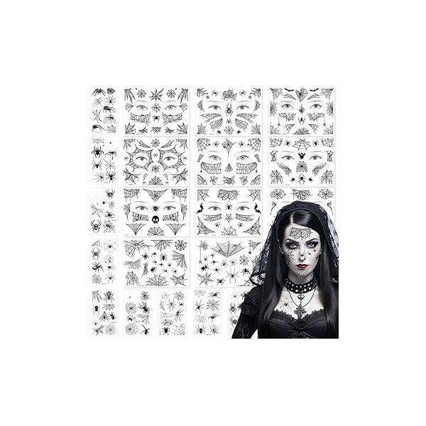 TATUWST Halloween Spider Face Temporary Tattoos -22 Sheets Shoulder Back Body Art Sticker for Witch Costume Cosplay Theme Party Women Girls Favors Supplies