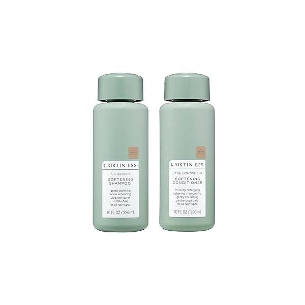 Kristin Ess Hair Softening Moisture Repair Shampoo and Conditioner Set for Curly + Thick - Sulfate Free Color Safe Gentle - Anti-Frizz Deep Treated & Dry Damaged