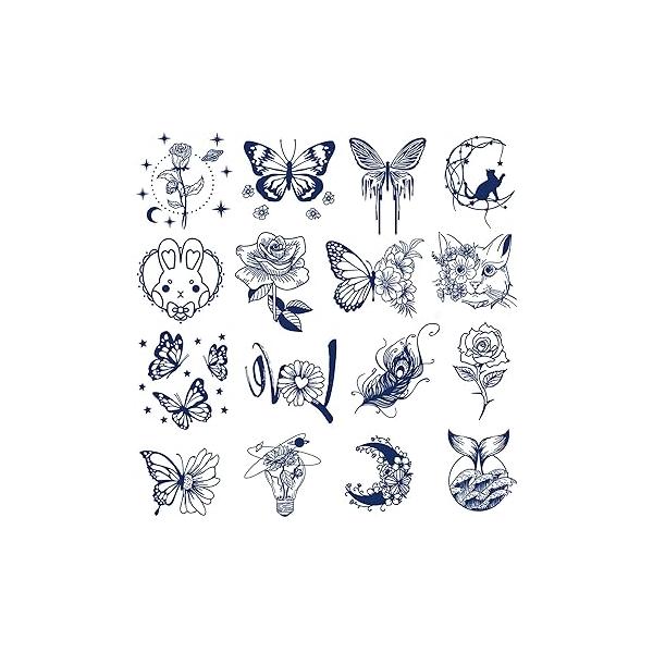 Ooopsiun Semi-Permanent Tattoos for Women Girls - Realistic Butterfly Rose Temporary Tattoos/Waterproof/Lasts 1-2 Weeks/Fades Naturally/Body Art Stickers
