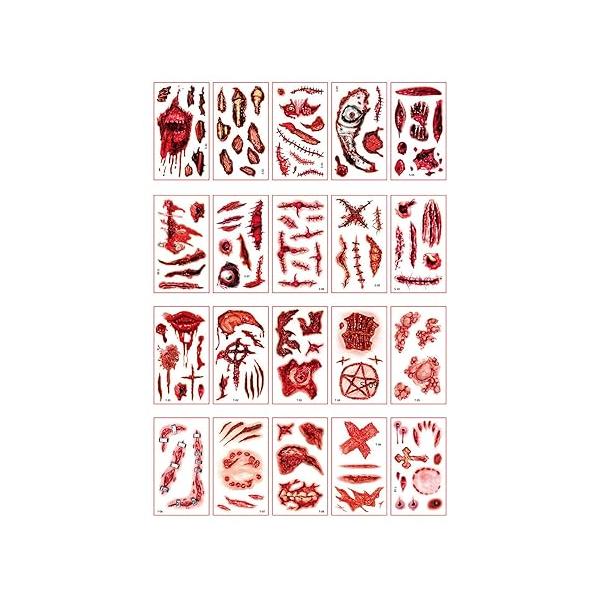 Halloween Scar Tattoos Temporary 20 Sheet 3D Horror Tattoo Sticker Masquerade Prank Makeup Props
