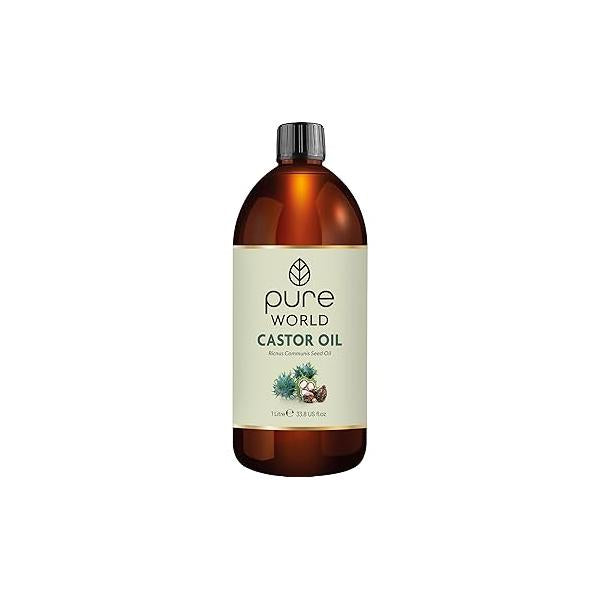 Pure World Castor Oil 1000ml (33.8oz). Cold Pressed 100% and Natural Hexane Free For Eyebrows, Nails, Beard, Hair, Eyelash Growth Cruelty-Free