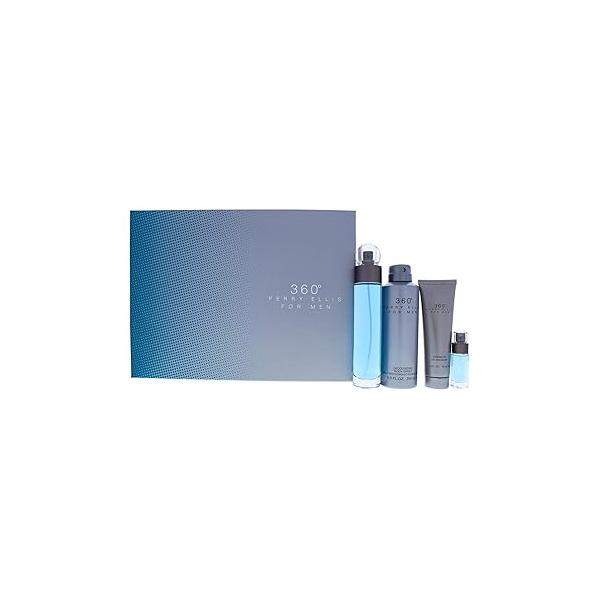 Perry Ellis 360 By for Men - 4 Pc Gift Set 3.4oz Edt Spray, 6.8oz Deodorizing Body 3.0oz Shower Gel, 0.25oz 4count