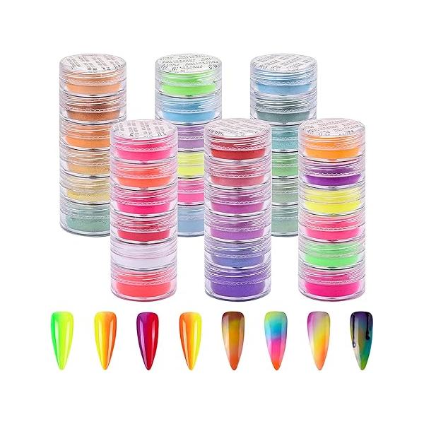 Duufin 36 Colors Nail Pigment Gel Acrylic Art Pigments Colorful Luminous Iridescent Glitter Pearlescent High-Gloss Halo Powder for Art, Body and Crafts