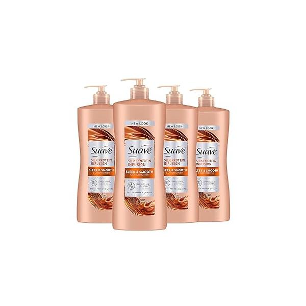 Suave Silk Protein Infusion Conditioner, Sleek and Smooth, for Soft Hair Frizz Control, 28 oz Pack of 4