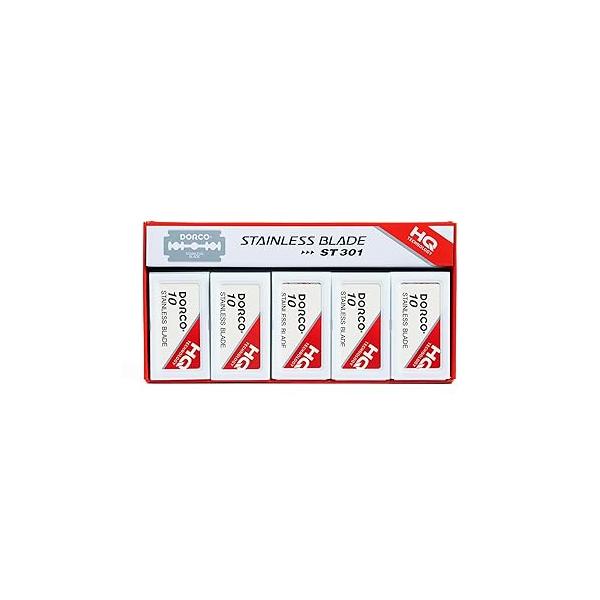Dorco Double Edge Razor Blades ST301 Stainless Steel, Dispenser Box with Used Blade Disposal Area, for Hair Stylists and Barbers, D212, 100 Count (Pack of 10) | Father's Day Gifts