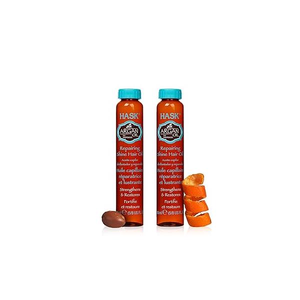 HASK ARGAN Repairing Hair Oil Vials for shine and frizz control all hair types, color safe, gluten free, sulfate paraben free - Pack of 2