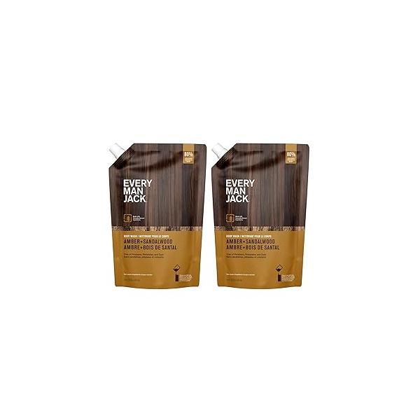 Every Man Jack Amber + Sandalwood Mens Body Wash Refill Starter Pouch - Cleanse, Nourish, and Hydrate Skin Naturally Derived Ingredients Paraben Free, Phthalate Dye Free (2-36oz pouches)
