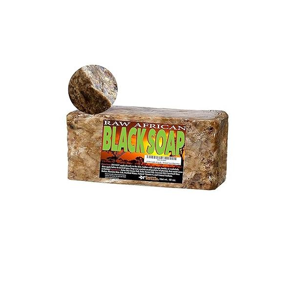 Premium African Black Soap - Pure 1 pound Bulk. Raw Organic for Acne, Dry Skin, Rashes, Burns, Scar Removal, Face & Body Wash, From Ghana West Africa Authentic Moisturizer