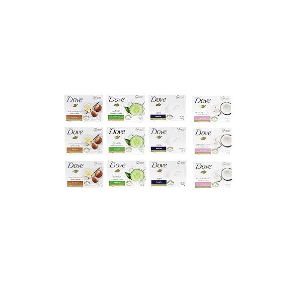 Dove, Beauty Bar Soap Variety Pack of 12, Go Fresh, Shea Butter, Coconut Milk, White - 135g, 56.4 Ounce