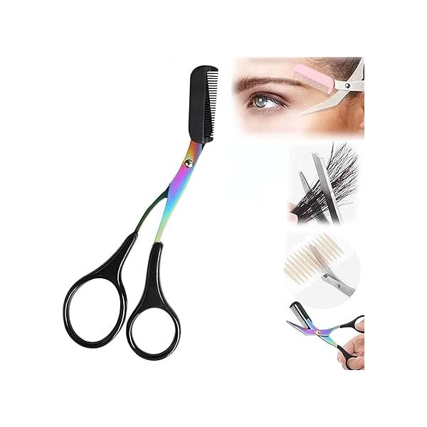 Premium 2 in 1 Non Slip Eyebrow Trimmer Scissors with Comb, Ideal Makeup Tool for Men and Women, Perfect Precise Hair Removal Grooming, 2Pcs Pink