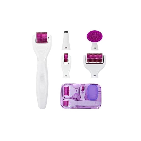 Derma Roller for Hair and Beard, 6 in 1 Microneedle Rollers Kit with 5 Replaceable Heads, Microneedling Scalp Body, 300 Needle 720 Micro roller, 1200