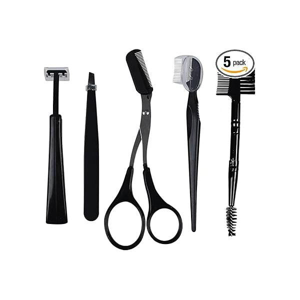 Eyebrow Razor Scissors Kit with Comb Stainless Steel Grooming Trimmer for Shaping Eyebrows and Applying False Eyelashes (5PCS)
