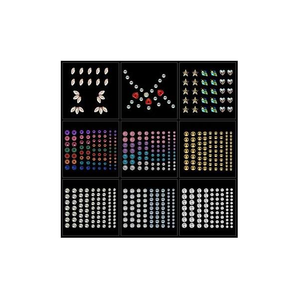 Face Jewels Stickers Gems, 9 Sheets Eye Body Rhinestone Stickers, Self Adhesive Rhinestones Rainbow Gems for Women Festival Accessory