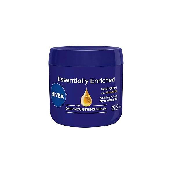 NIVEA Essentially Enriched Body Cream for Very Dry Skin with Almond Oil and Deep Nourishing Serum, 48-Hour Moisturizer, 13.5 Oz Jar