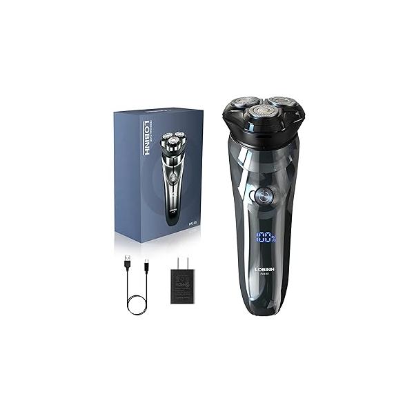 Electric Razor for Men, LOBINH 100% Washable Rechargeable Men's Rotary Shavers, Cordless Wet & Dry Shaver with Pop-up Trimmer, 1 Hour Fast Charging, 4D Floating Head, LCD Power Indicator