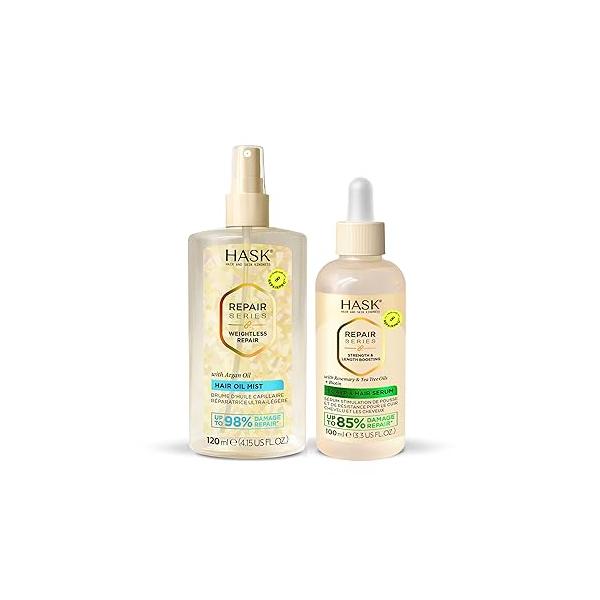 HASK Weightless Repair Hair Oil Mist & Strength Length Boosting Scalp and Serum - Repairs Damage, Adds Shine Moisture, Strengthens, Prevents Breakage, Sulfate-Free, Cruelty-Free